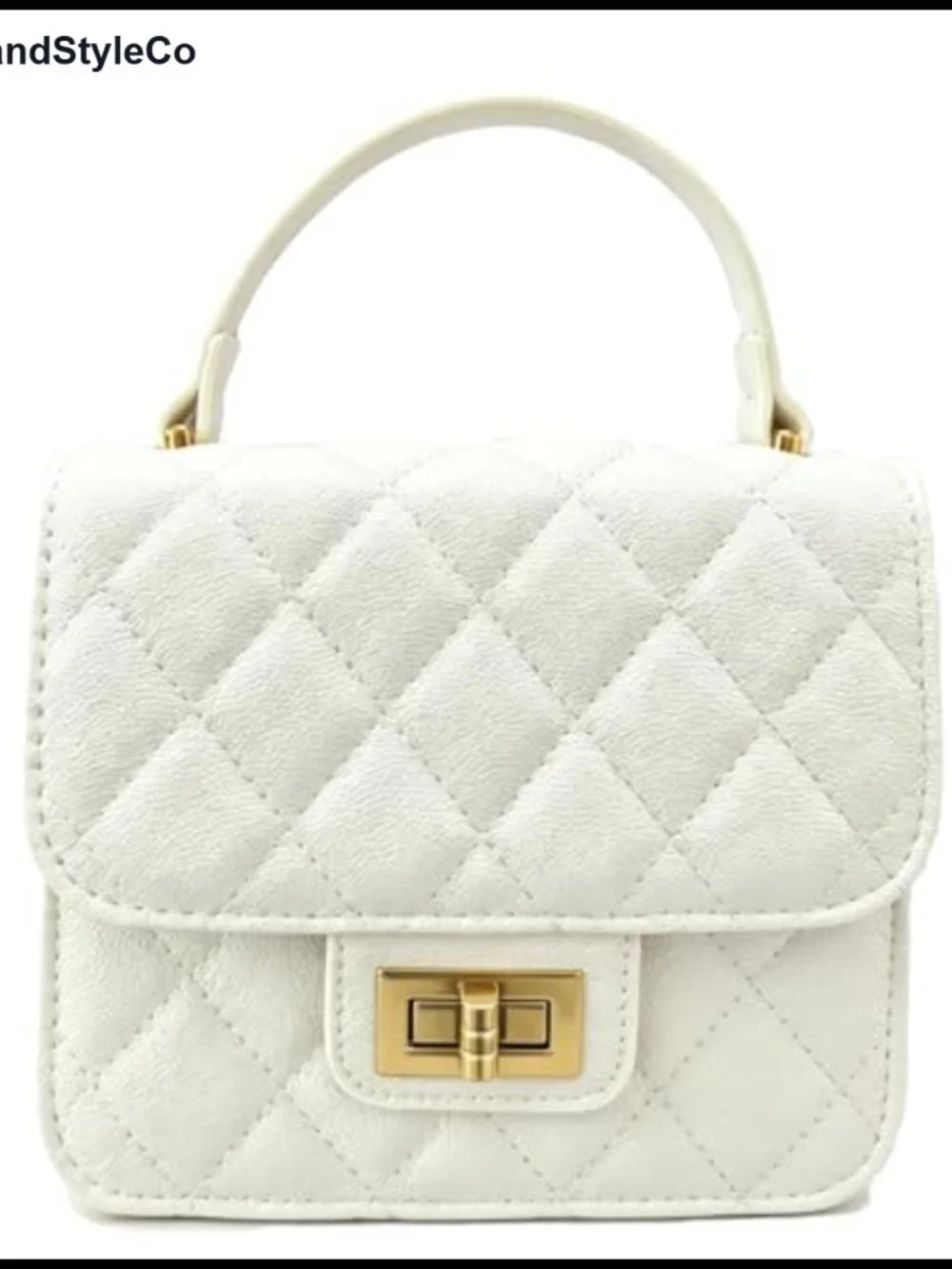 Quilted Mini Satchel Purse with Gold Turn Lock, Crossbody & Top Handle Faux